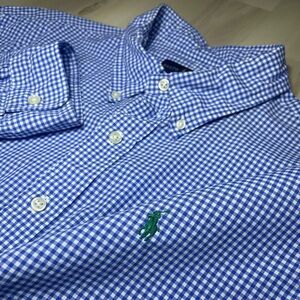 Polo Ralph Lauren Men's L/S Blue Gingham Button Down Shirt Size XL Green Pony